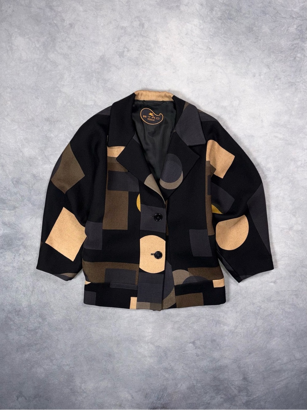 Vintage ETRO Milano Abstract Bauhaus Geometric Print Boxy Short Coat Jacket